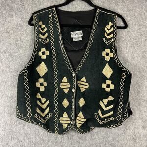 Cheyenne Autumn Leather Vest Womens Large Black Embroidery Western Cowgirl FLAWS